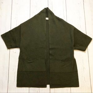 Ma’ry’ya olive green short sleeve open front poncho cardigan sweater Italy wool